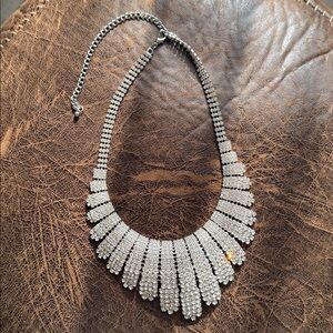 Vintage CZ diamonds silver chunky necklace.